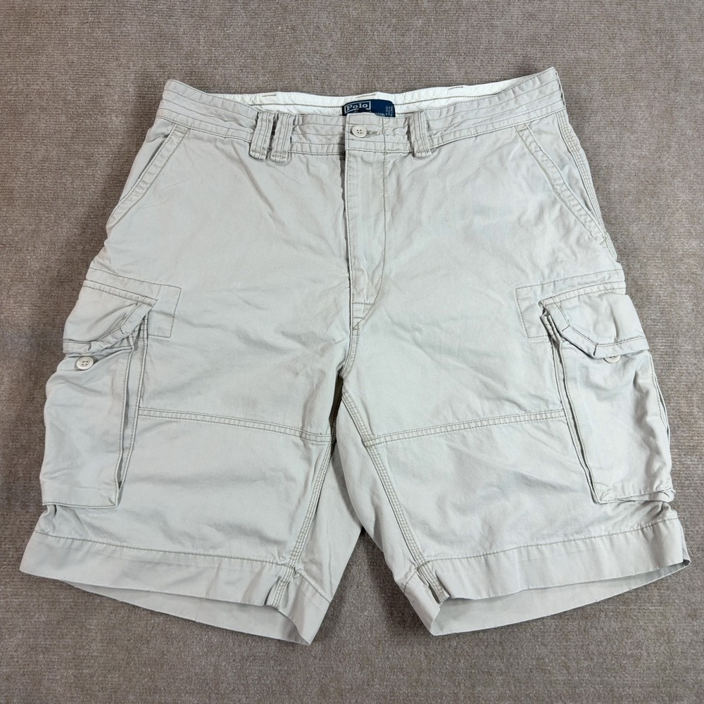Vintage Polo Ralph Lauren Cargo Shorts Mens 38 Light Khaki 10" Paratrooper Y2K